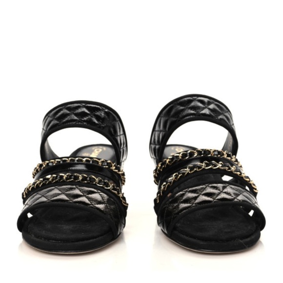 CHANEL Black Quilted Mules with Chain Detail - Picture 3 of 14